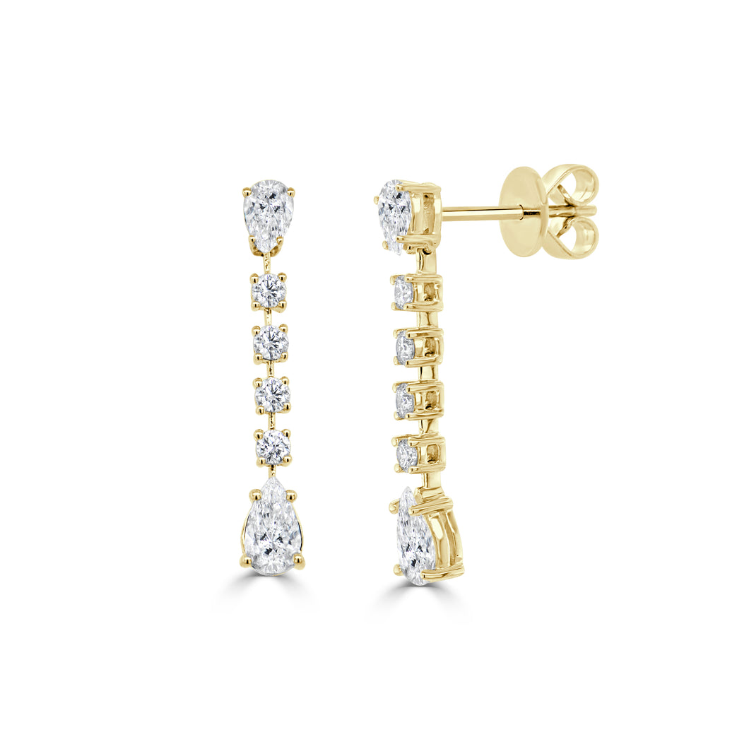 14K Gold & Diamond Pear Shaped Drop Earrings