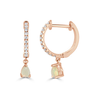 14K Gold Opal & Diamond Huggie Earrings