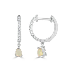 Load image into Gallery viewer, 14K Gold Opal &amp; Diamond Huggie Earrings