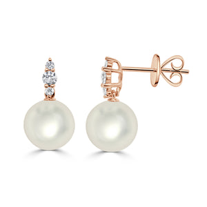 14K Gold Pearl & Diamond Earrings