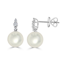 Load image into Gallery viewer, 14K Gold Pearl &amp; Diamond Earrings