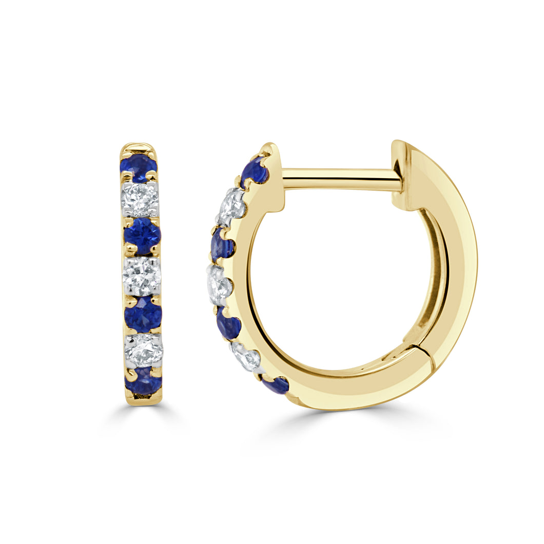 14K Gold Diamond & Sapphire Alternating Huggie Earrings