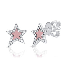 Load image into Gallery viewer, 14K Gold Diamond &amp;  Pearl Star Stud Earrings