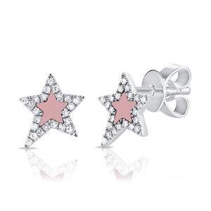 14K Gold Diamond &  Pearl Star Stud Earrings