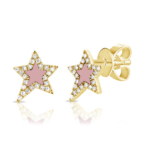 14K Gold Diamond &  Pearl Star Stud Earrings