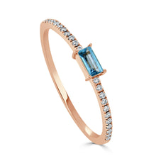 Load image into Gallery viewer, 14k Gold &amp; Blue Topaz Baguette Stackable Ring