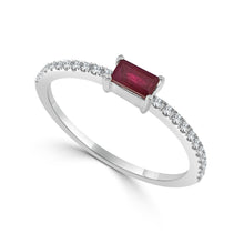 Load image into Gallery viewer, 14k Gold &amp; Ruby Baguette Stackable Ring