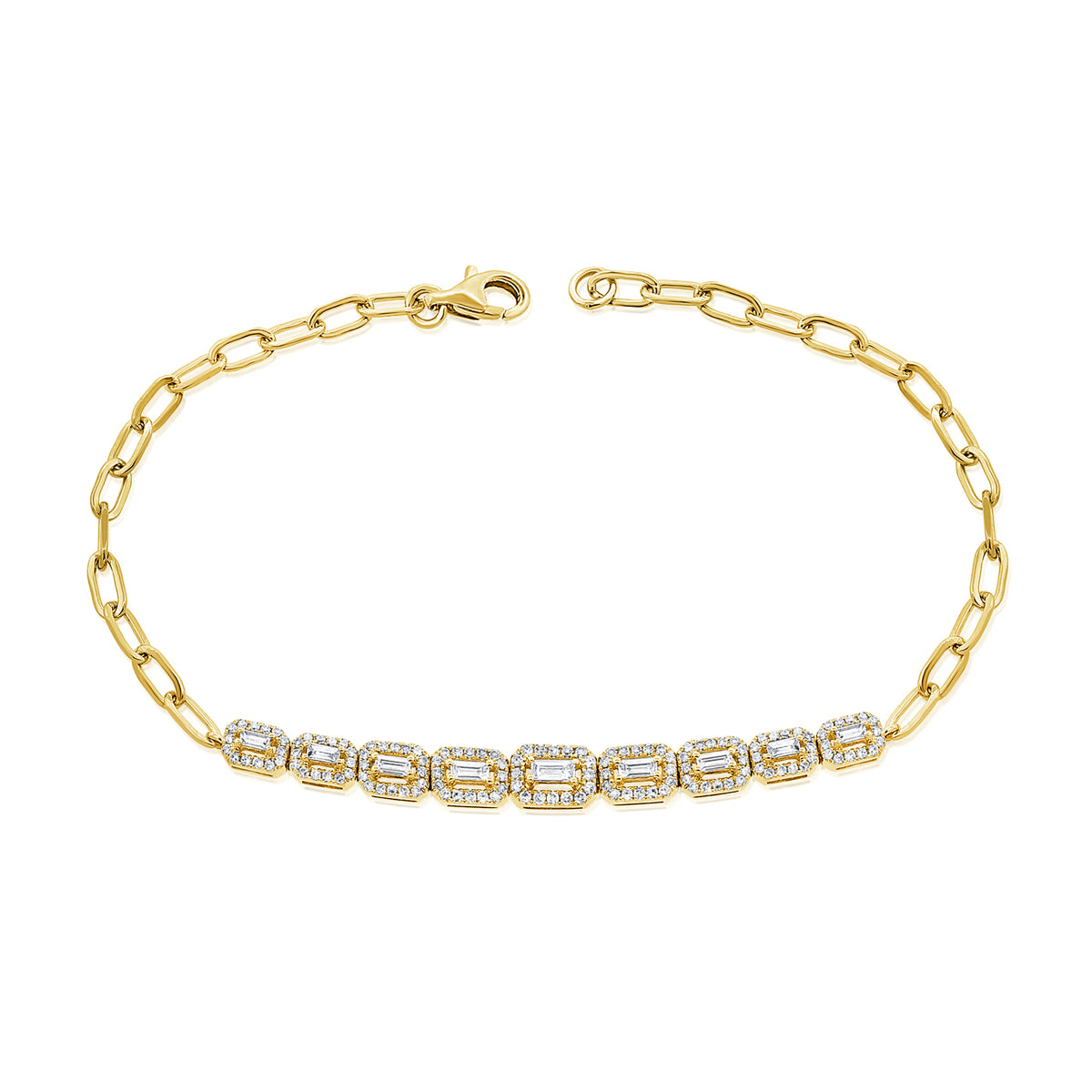14K Gold & Baguette Diamond Link Chain Bracelet Sabrina Design