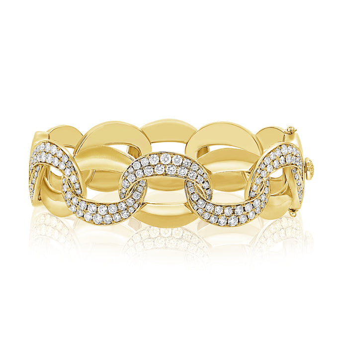 14K Gold & Diamond Chunky Link Bangle Bracelet