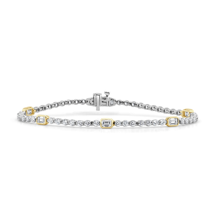 14K Gold Two-Tone & Emerald-Cut Diamond Tennis Bracelet