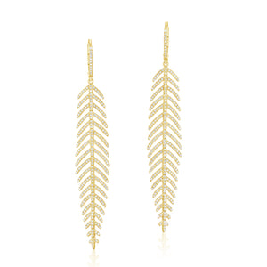 14k Gold & Diamond Feather Earrings