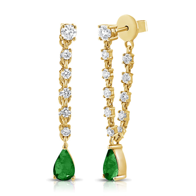 14k Gold Diamond & Emerald Dangle Earrings