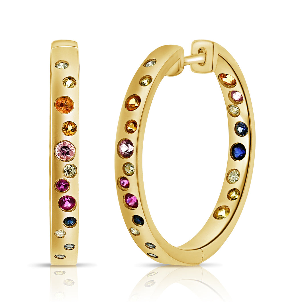 14K Gold Color Gemstone & Diamond Hoop Earrings