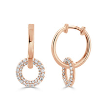 Load image into Gallery viewer, 14K Gold &amp; Diamond Open Circle Dangle Huggie Earrings