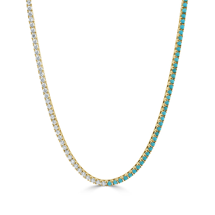 14K Gold Diamond & Turquoise Tennis Necklace
