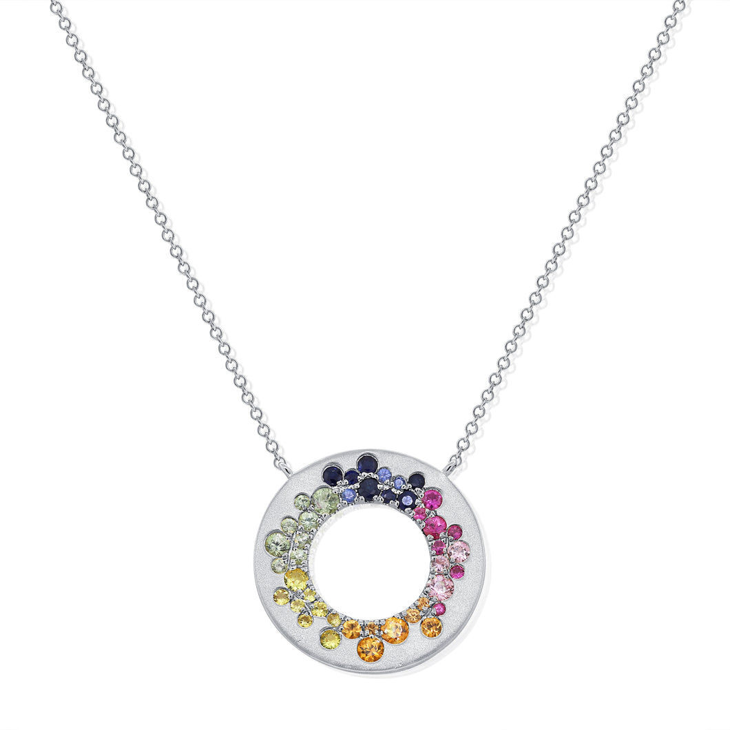 14k Gold & Multi-Gemstone Rainbow Circle Necklace