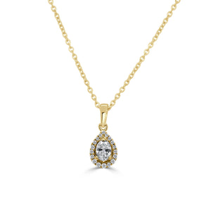14K Gold Round and Oval Cut Diamond Pendant Necklace