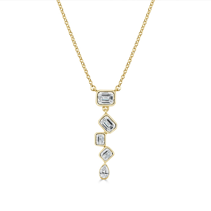 14k Gold Emerald Cut & Pear Shape Diamond Necklace