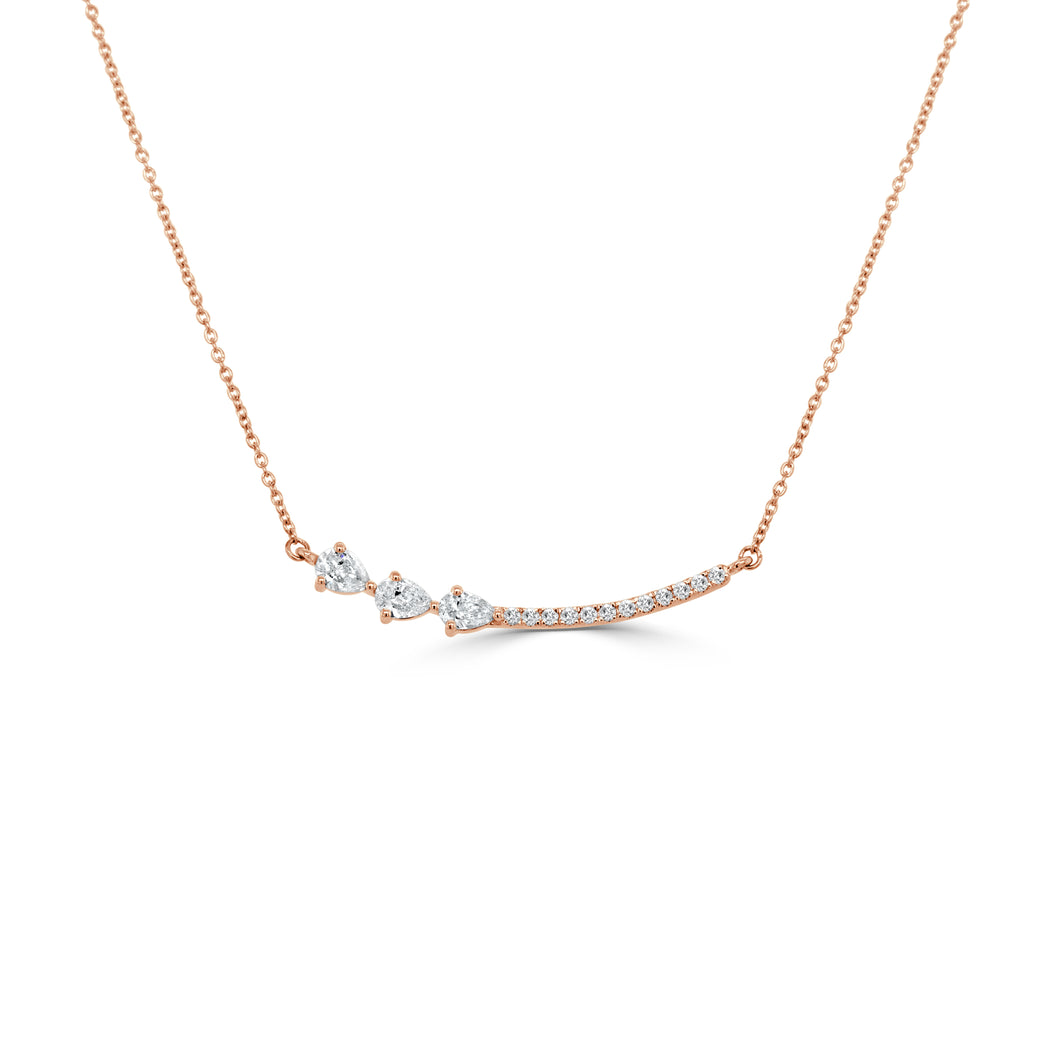 14K Gold Pear & Round Shaped Diamond Necklace