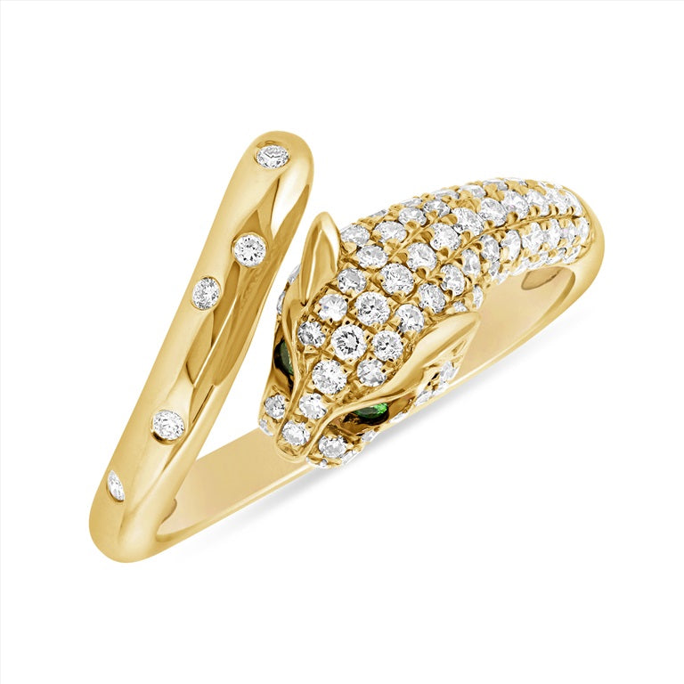 14K Gold Tsavorite & Diamond Panther Ring