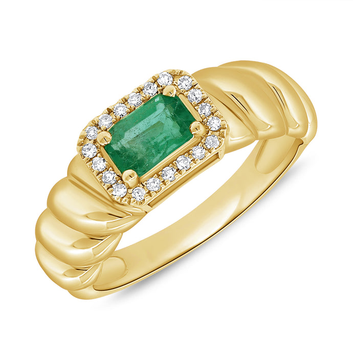 14K Gold Emerald & Diamond Pinky Ring