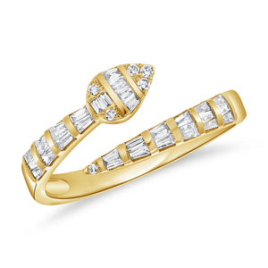 14K Gold Baguette & Round Diamond Snake Ring