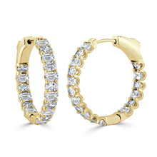 Load image into Gallery viewer, 14K Gold, Oval &amp; Emerald-Cut Diamond  Hoop Earrings