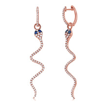 Load image into Gallery viewer, 14k Gold Sapphire &amp; Diamond Snake Earrings