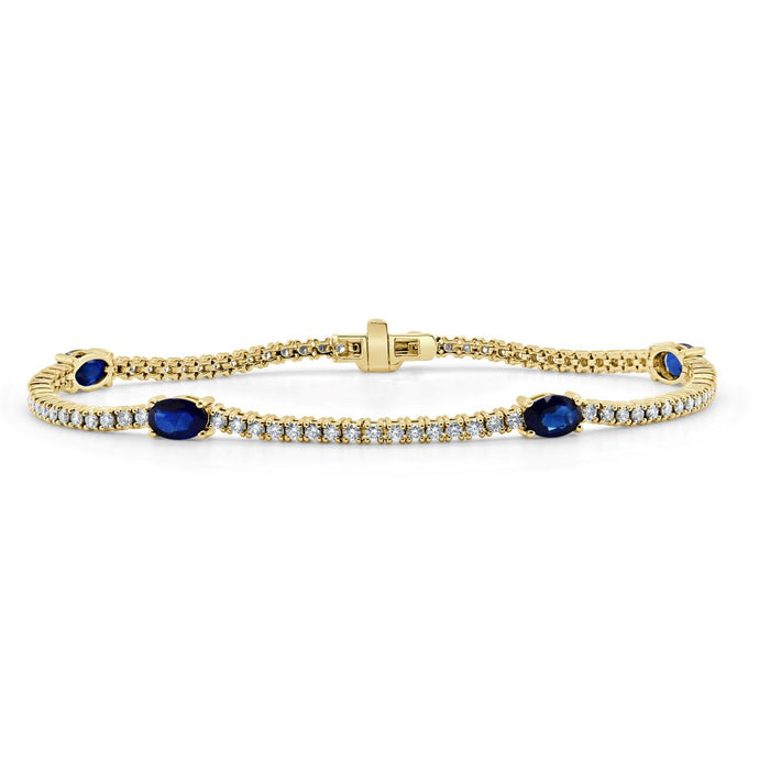 14k Gold, Blue Sapphire & Diamond Tennis Bracelet