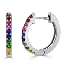 Load image into Gallery viewer, 14k Gold &amp; Rainbow Sapphire Huggie Earrings