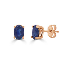 Load image into Gallery viewer, 14k Gold &amp; Sapphire Oval Studs