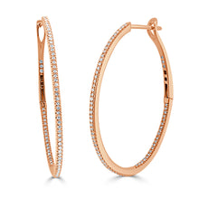 Load image into Gallery viewer, 14k Gold &amp; Diamond Oval-Shaped Hoop Earrings
