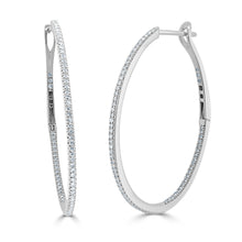 Load image into Gallery viewer, 14k Gold &amp; Diamond Oval-Shaped Hoop Earrings