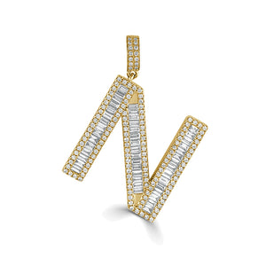 14k Gold & Baguette Diamond Large Initial Pendant