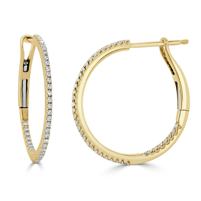 14k Gold & Diamond Skinny Hoop Earrings - 0.75