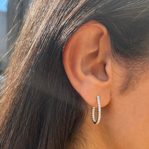 14k Gold & Diamond Pear-Shaped Hoop Earrings  -0.75"