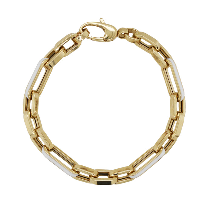 14K Gold White Enamel Link Bracelet
