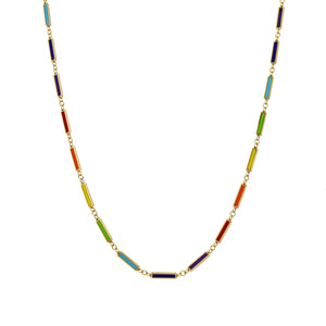 14K Gold & Rainbow Inlay Bar Necklace