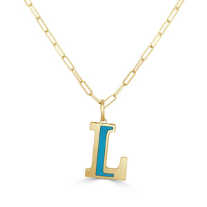 14k Gold & Turquoise Initial Necklace - Medium