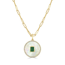 Load image into Gallery viewer, 14k Gold Mother of Pearl, Green Emerald &amp; Diamond Circle Charm
