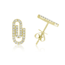 Load image into Gallery viewer, 14k Gold &amp; Diamond Paperclip Stud Earrings