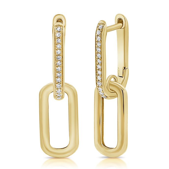 14k Gold & Diamond Paperclip Link Dangle Earrings