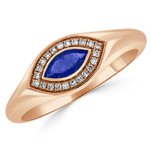 Load image into Gallery viewer, 14k Gold Diamond &amp; Sapphire Evil Eye Signet Ring