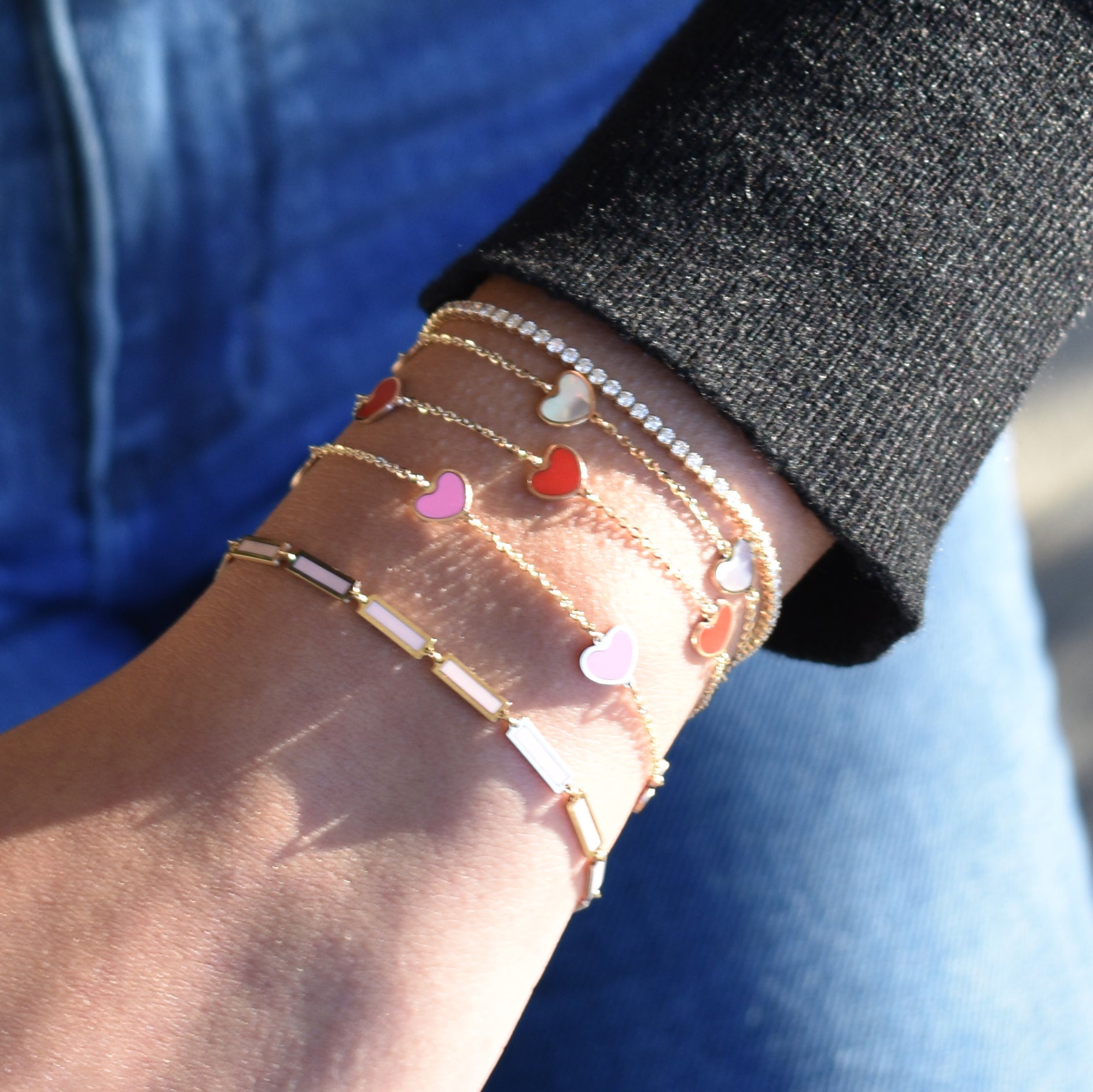 14k Gold & Light Pink Bar Bracelet