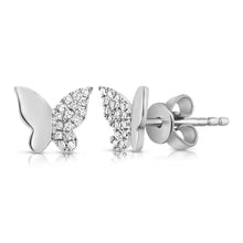 Load image into Gallery viewer, 14K Gold &amp; Diamond Butterfly Stud Earrings