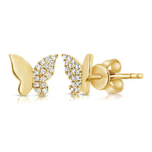 Load image into Gallery viewer, 14K Gold &amp; Diamond Butterfly Stud Earrings