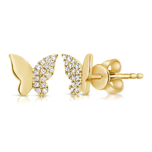 14K Gold & Diamond Butterfly Stud Earrings
