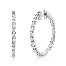 Load image into Gallery viewer, 14K Gold &amp; Emerald-Cut Diamond Hoops