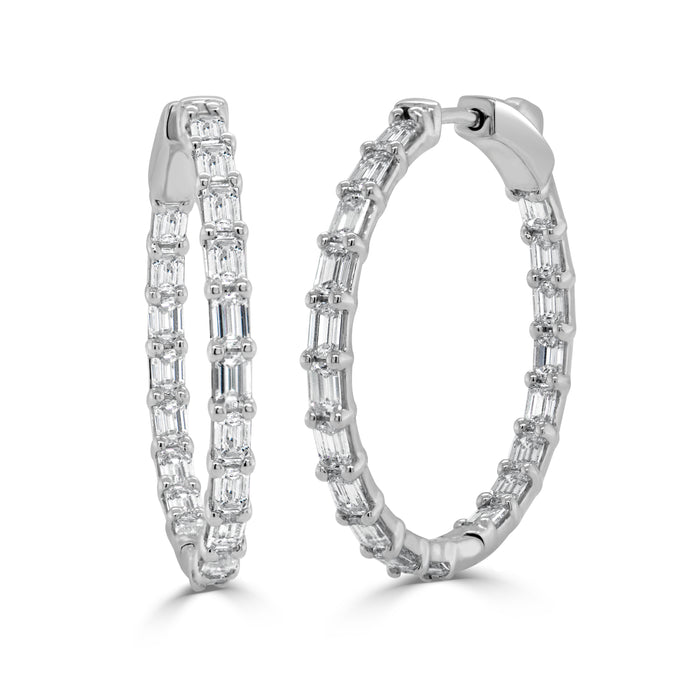 14K Gold & Emerald-Cut Diamond Hoops