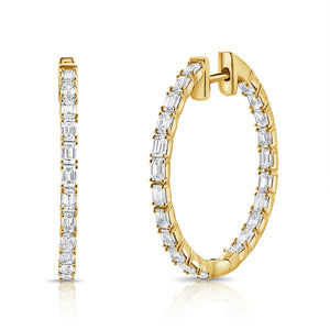 14K Gold & Emerald-Cut Diamond Hoops
